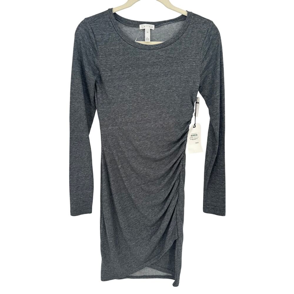 Leith New! Gray Knee Length Dress Ruching Long Sleeve Going Out Workwear XS